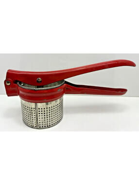 Vtg Red Metal Potato Ricer Press Grater Handles Masher Farmhouse Kitchen TALA